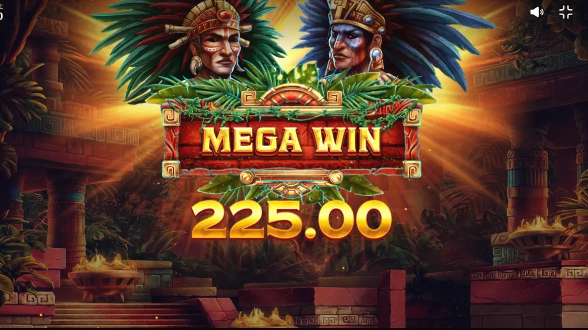 Aztec Tribute slot game interface na may mga sinaunang simbolo at gubat na background.
